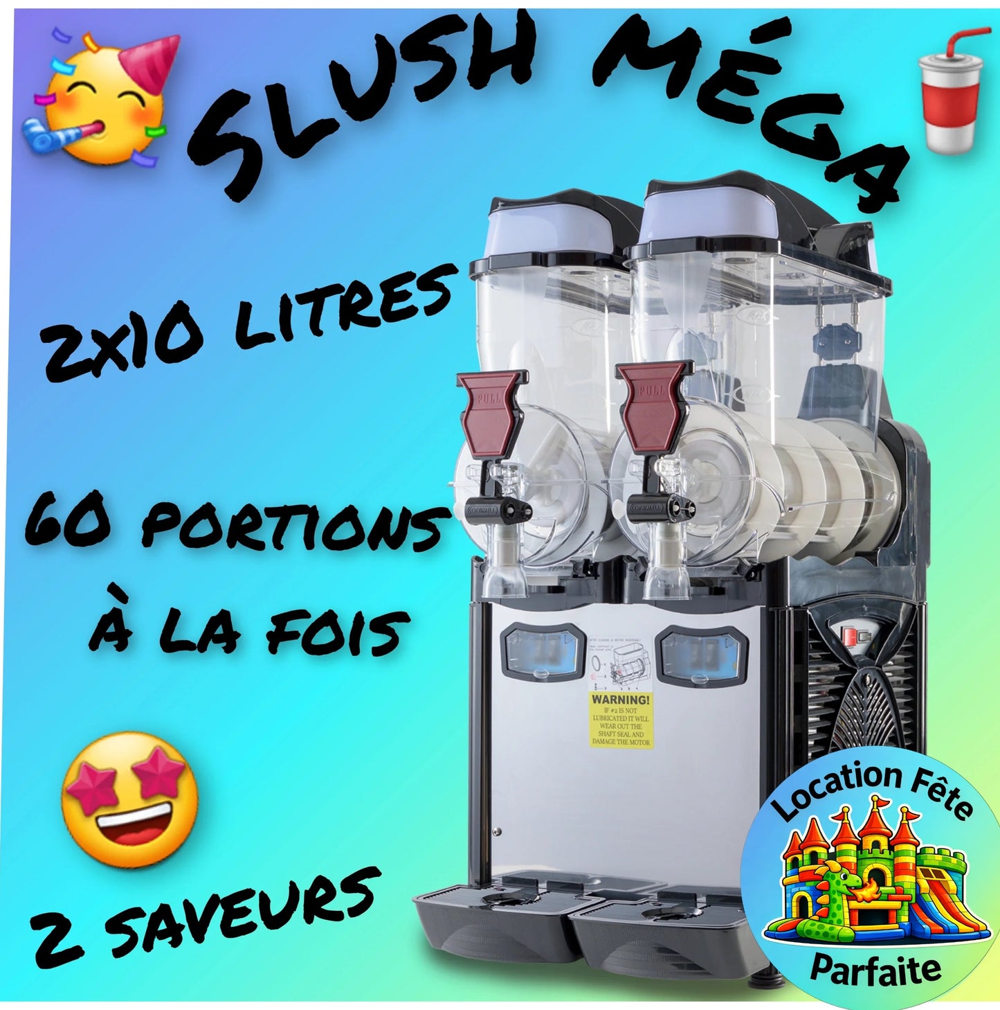 🧊🥤SLUSH méga machine — 2×10 litres (60 portions incluses)